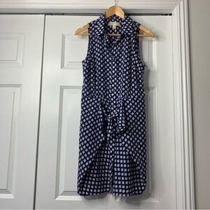 Michael Kors Navy White and Red  Patterned Sleeveless Shirt Dress Size 6